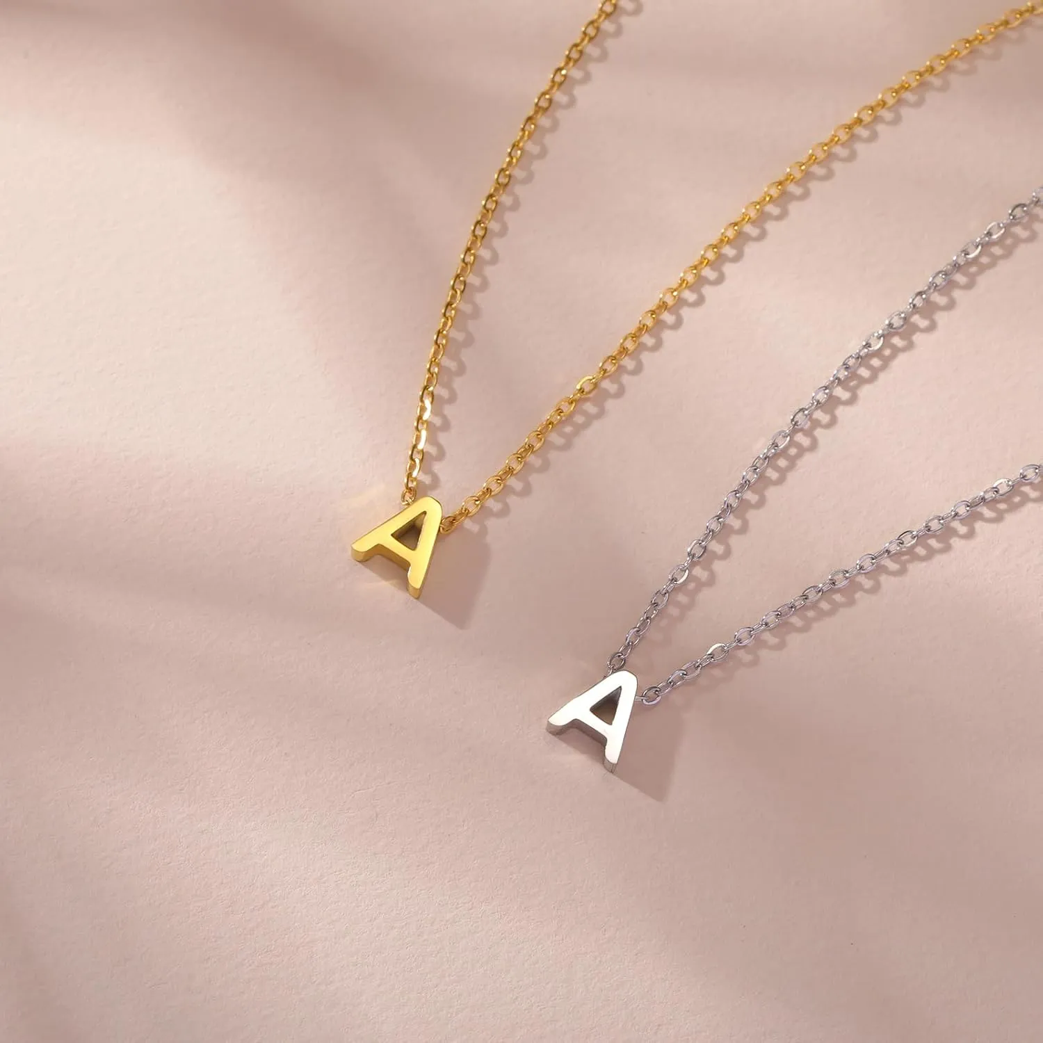 Stainless Steel Minimalist Alphabet Letter M Initial Pendant Necklace, Personalized Jewelry