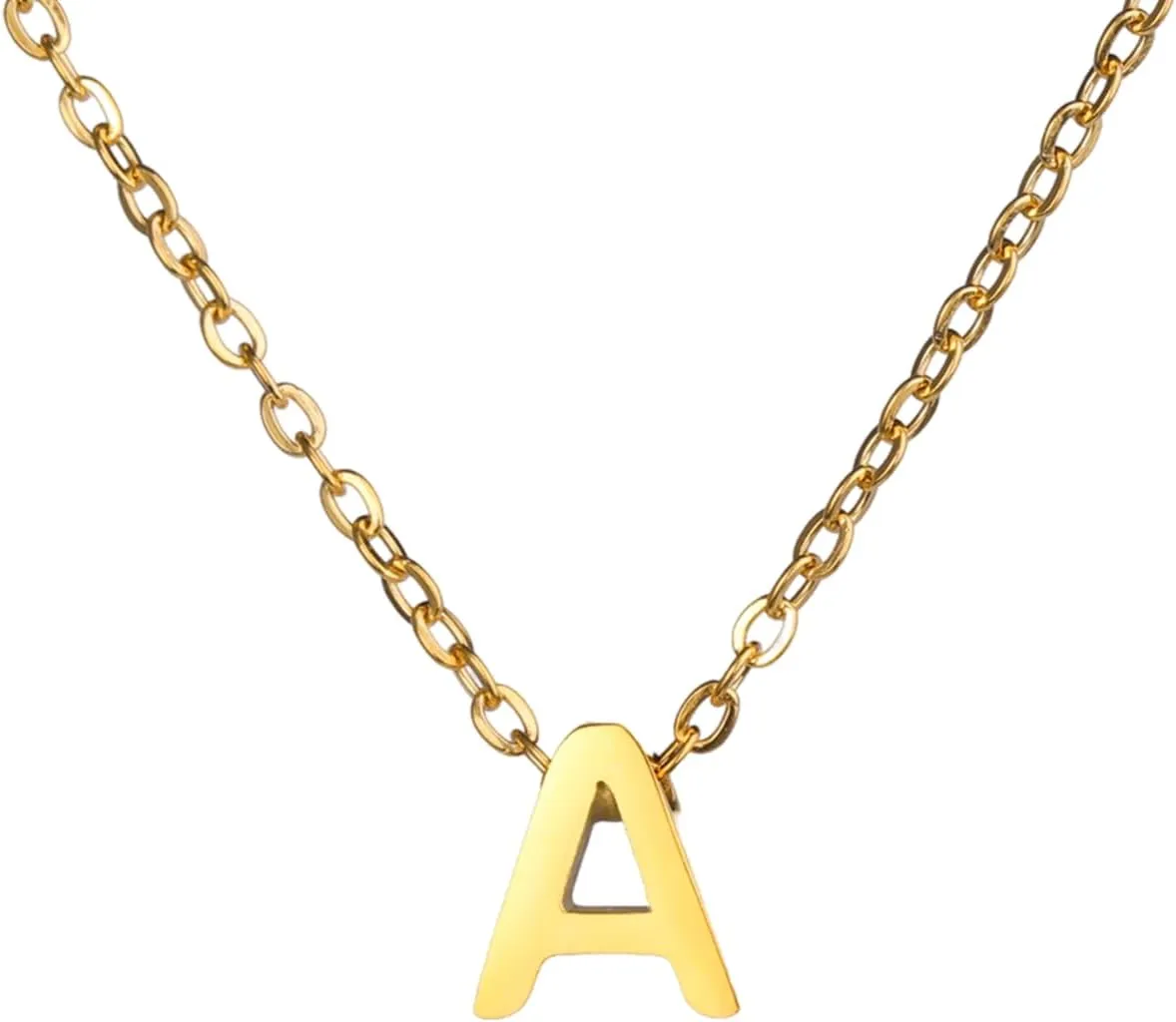 Stainless Steel Minimalist Alphabet Letter M Initial Pendant Necklace, Personalized Jewelry