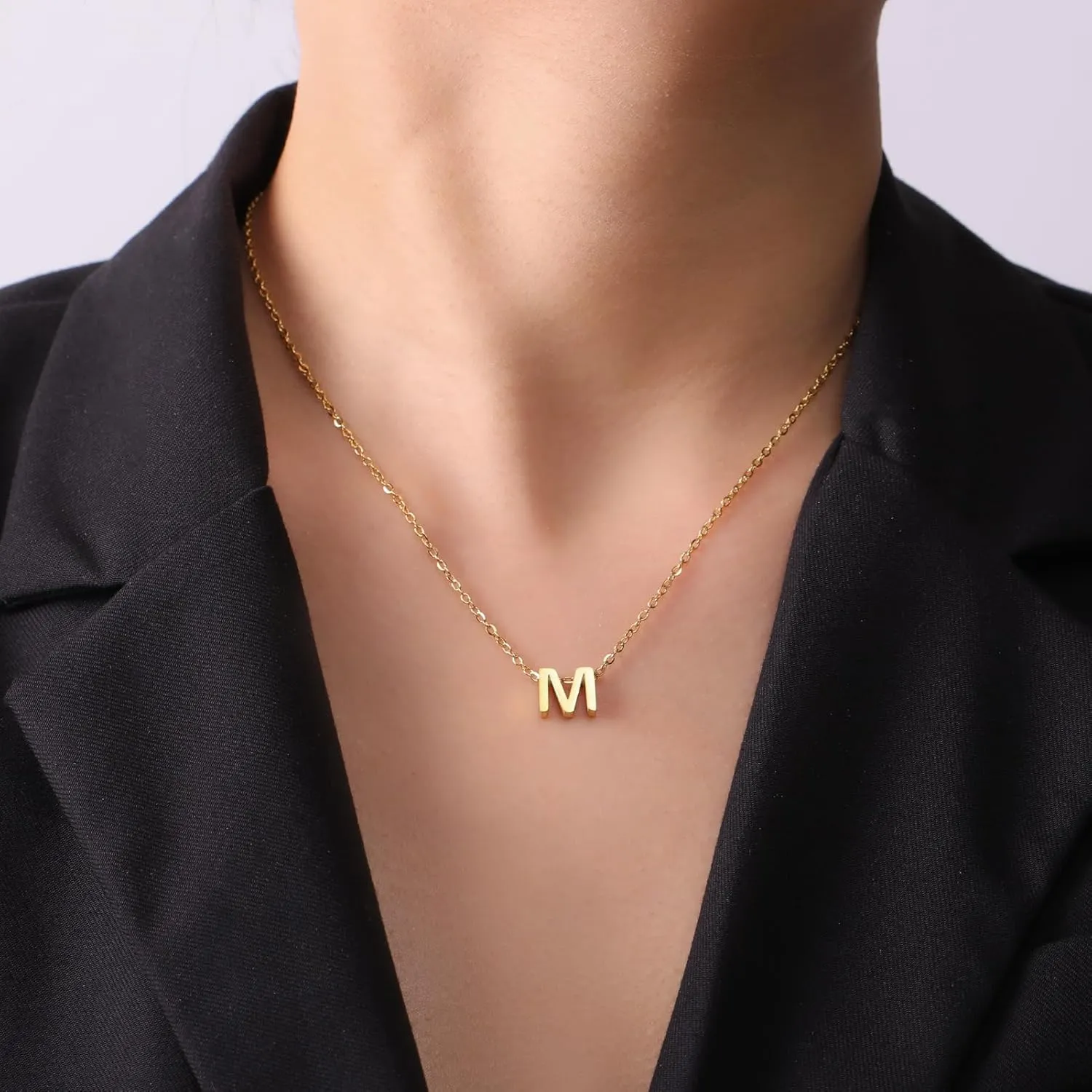 Stainless Steel Minimalist Alphabet Letter M Initial Pendant Necklace, Personalized Jewelry