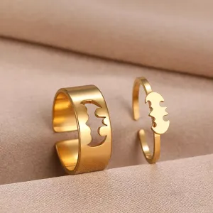 Stainless Steel Rings Gothic Hip Hop Punk Bat Adjustable Couple Ring Gift 2Pcs/set