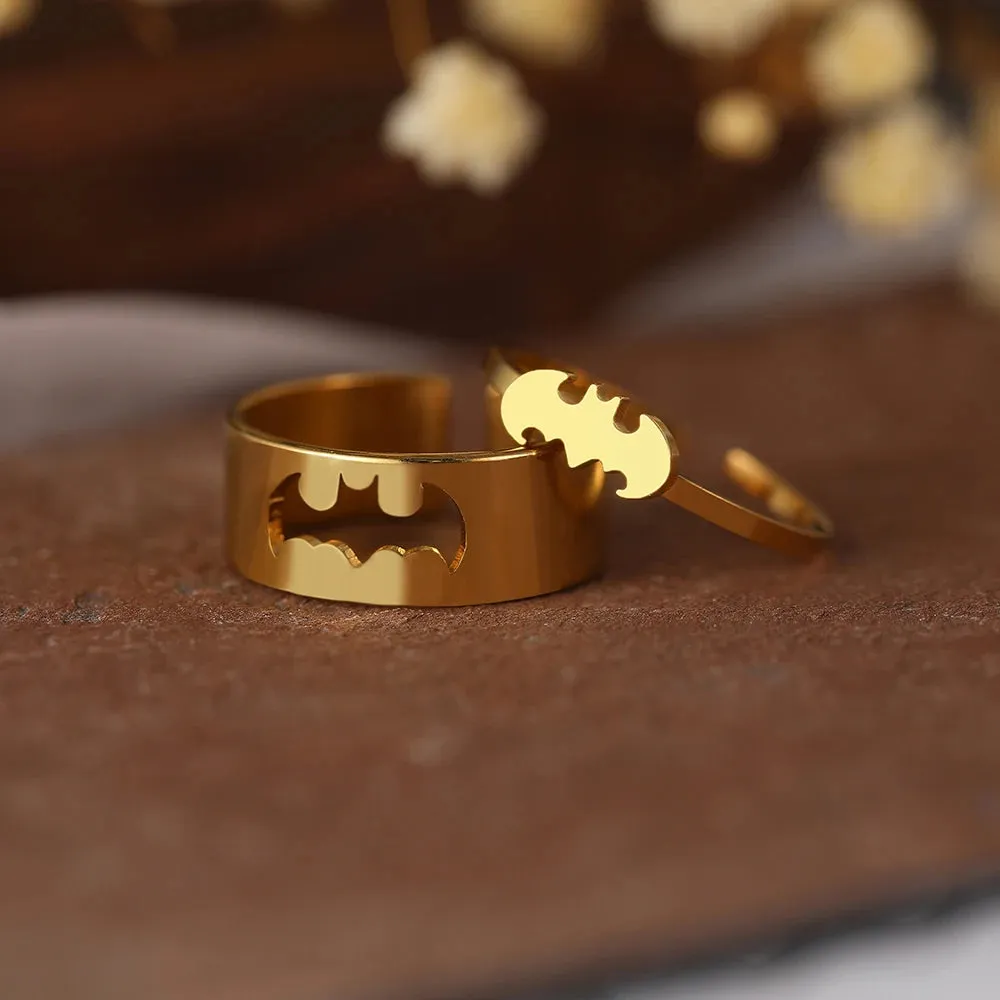 Stainless Steel Rings Gothic Hip Hop Punk Bat Adjustable Couple Ring Gift 2Pcs/set