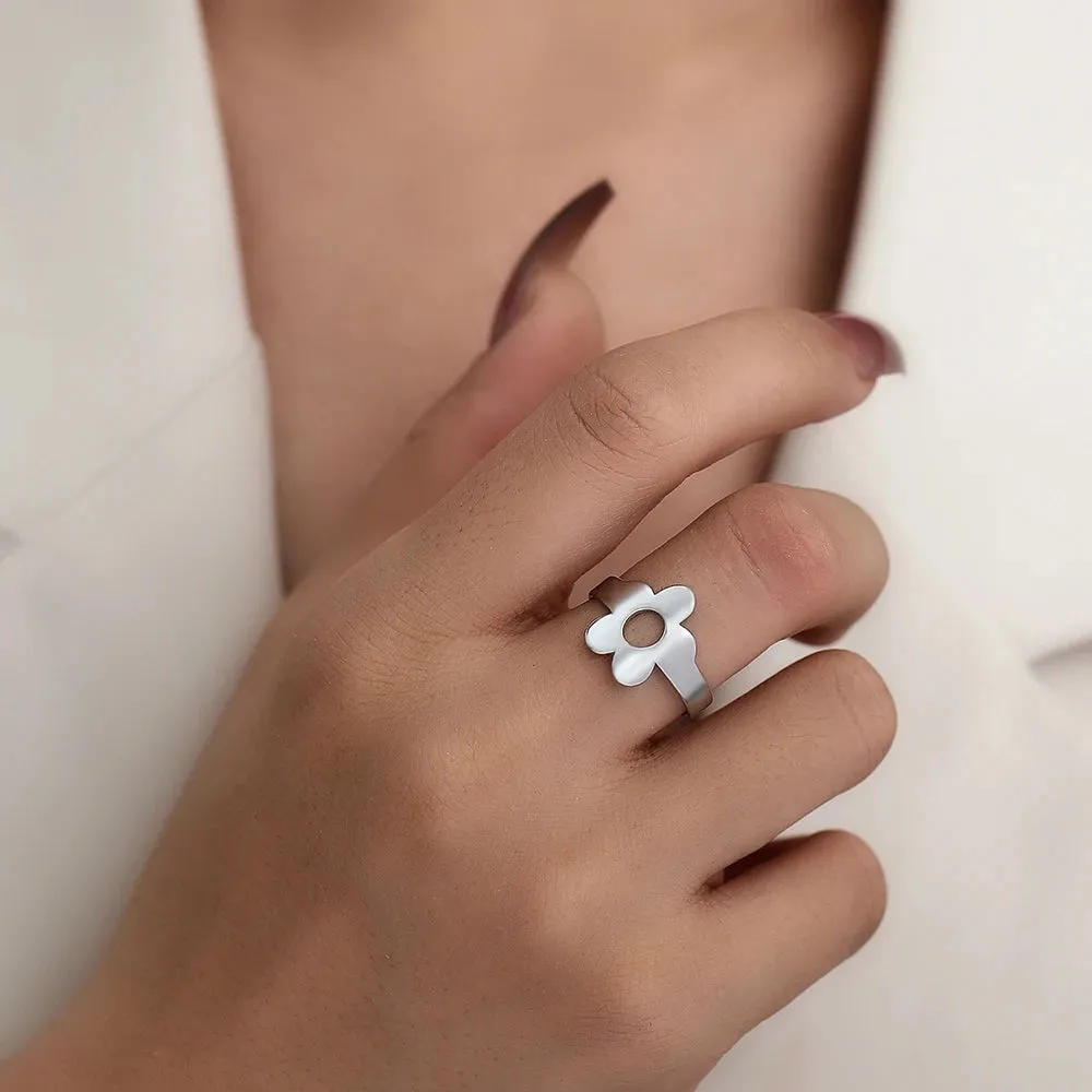 Stainless Steel Rings Simple Cute Cartoon Little Flowers Kids Children Gift Fashion Ring For Women Jewelry Wedding Best Friend