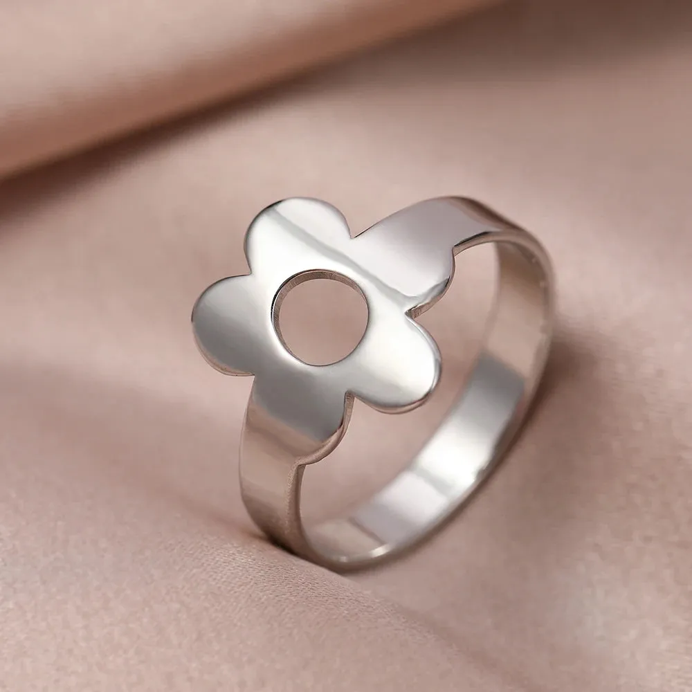 Stainless Steel Rings Simple Cute Cartoon Little Flowers Kids Children Gift Fashion Ring For Women Jewelry Wedding Best Friend