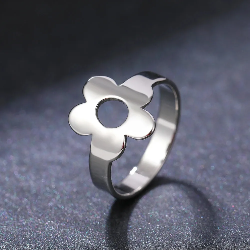 Stainless Steel Rings Simple Cute Cartoon Little Flowers Kids Children Gift Fashion Ring For Women Jewelry Wedding Best Friend