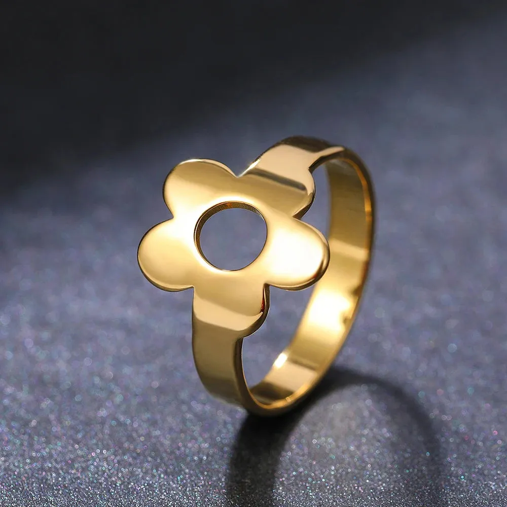 Stainless Steel Rings Simple Cute Cartoon Little Flowers Kids Children Gift Fashion Ring For Women Jewelry Wedding Best Friend