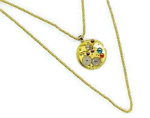 Steampunk Vintage Golden Pendant Rhinestone Watch Mechanics Victorian Necklace