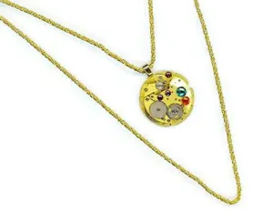 Steampunk Vintage Golden Pendant Rhinestone Watch Mechanics Victorian Necklace
