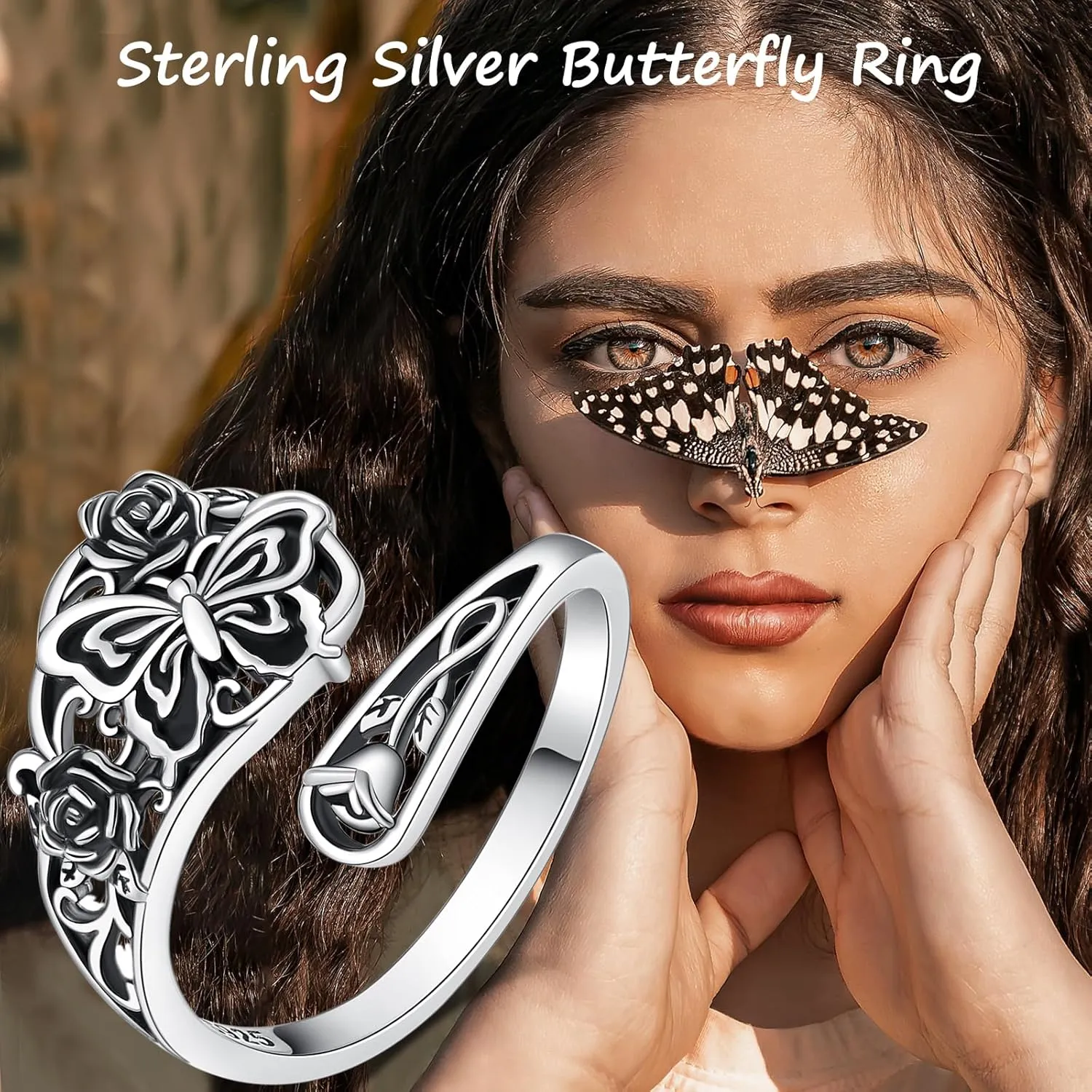 Sterling Silver Dragonfly Spoon Rings For Women Vintage Rose Flower Rings Victorian Adjustable Open Thumb Rings Jewelry