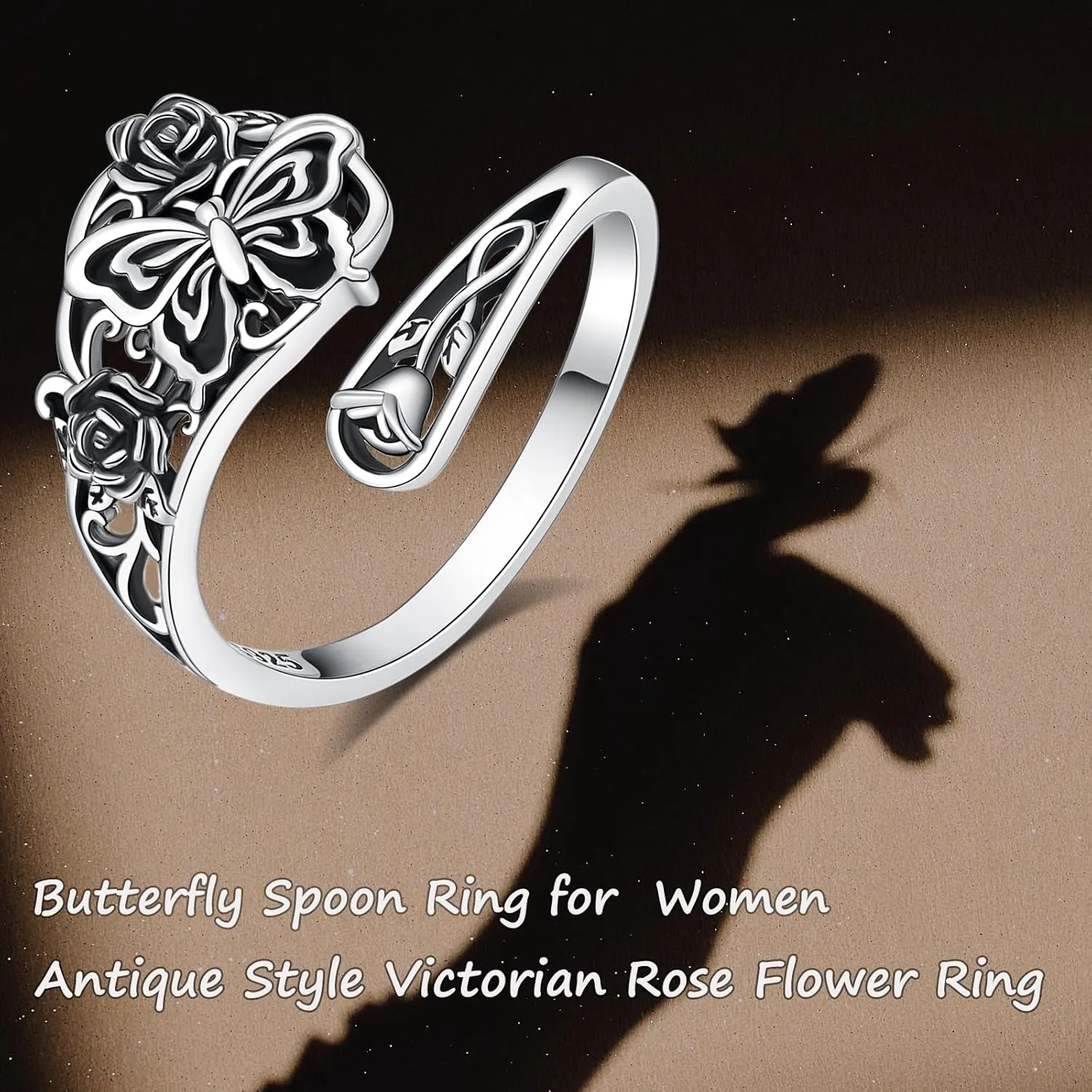Sterling Silver Dragonfly Spoon Rings For Women Vintage Rose Flower Rings Victorian Adjustable Open Thumb Rings Jewelry