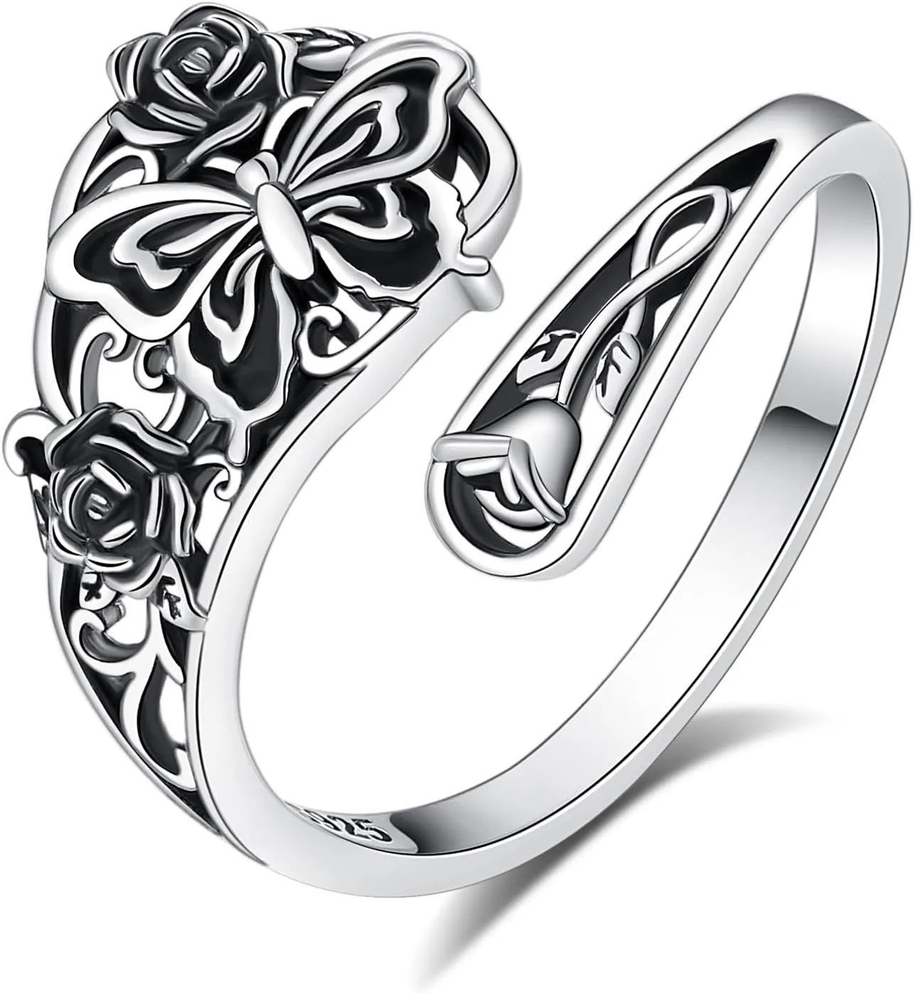 Sterling Silver Dragonfly Spoon Rings For Women Vintage Rose Flower Rings Victorian Adjustable Open Thumb Rings Jewelry