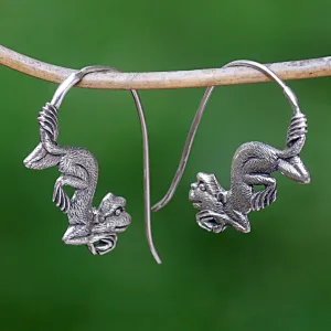 Sterling Silver Monkey Drop Earrings from Indonesia - Reposing Monkey | NOVICA