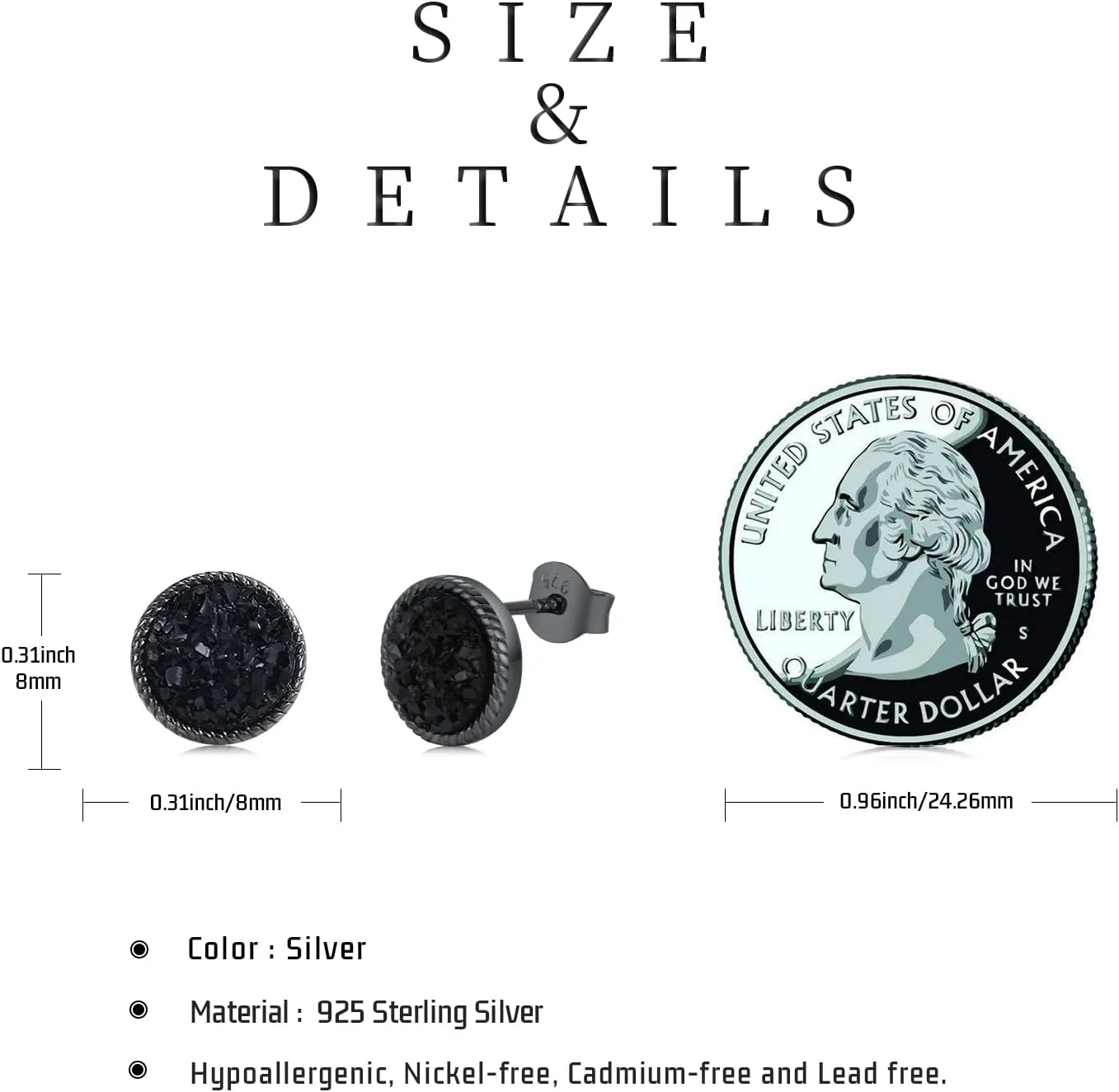 Stud Earrings 925 Sterling Silver Stud Earrings for Mens Womens Pierced Mens Earrings Jewelry Gift for Father's Day Gifts