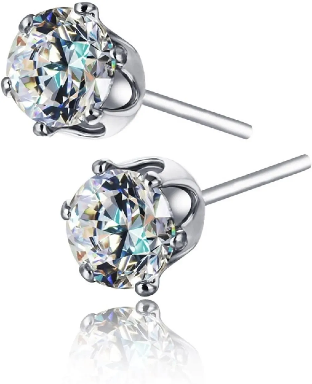 Stud Earrings, Cubic Zirconia Earrings Studs Copper White Flower Shape 6 Claws Solid Zircon Mother's Day Gifts