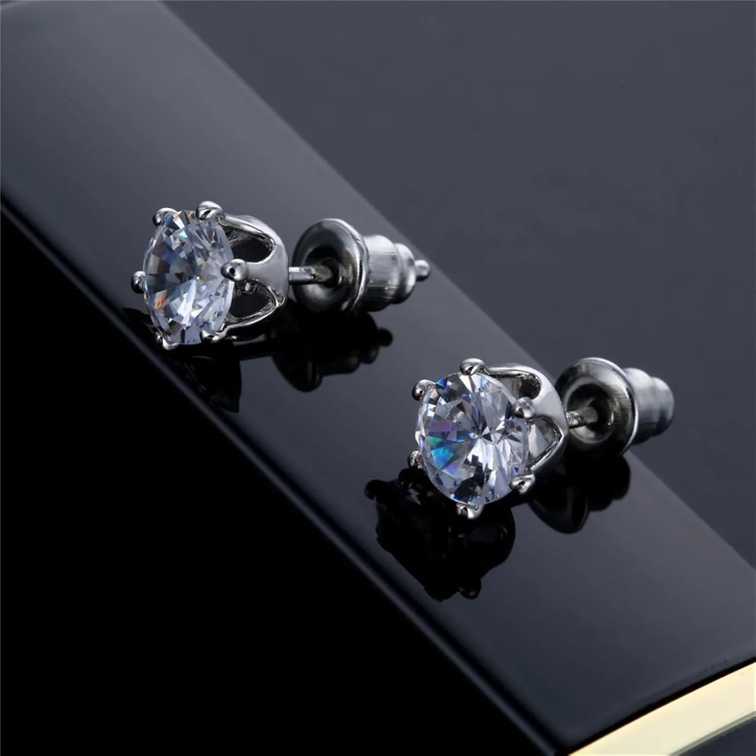 Stud Earrings, Cubic Zirconia Earrings Studs Copper White Flower Shape 6 Claws Solid Zircon Mother's Day Gifts