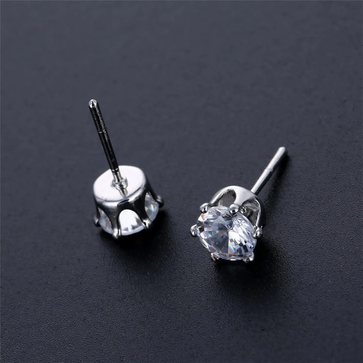 Stud Earrings, Cubic Zirconia Earrings Studs Copper White Flower Shape 6 Claws Solid Zircon Mother's Day Gifts