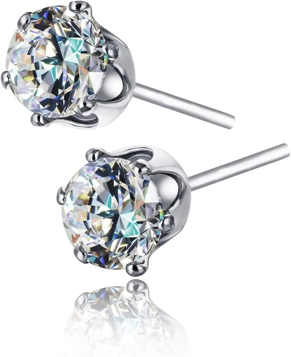 Stud Earrings, Cubic Zirconia Earrings Studs Copper White Flower Shape 6 Claws Solid Zircon Mother's Day Gifts