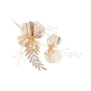 Stylish Floral Headdress Headband Pearl Bridal Hairpin for Wedding Gold Flower Head for Women Girls