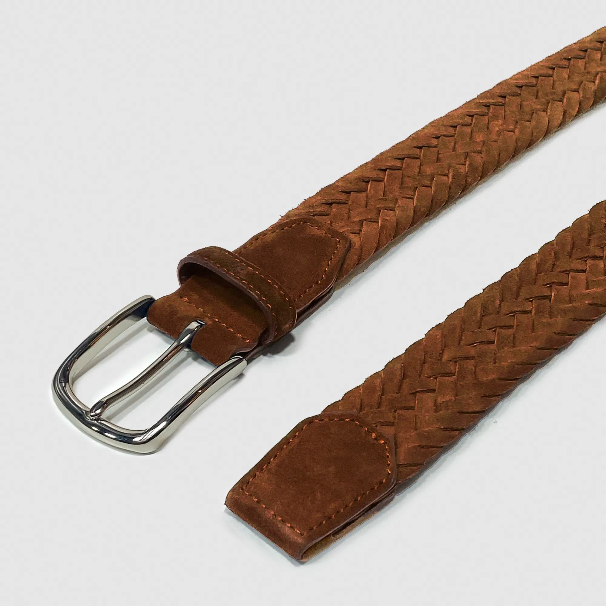 Suede Braded Belt  Brown