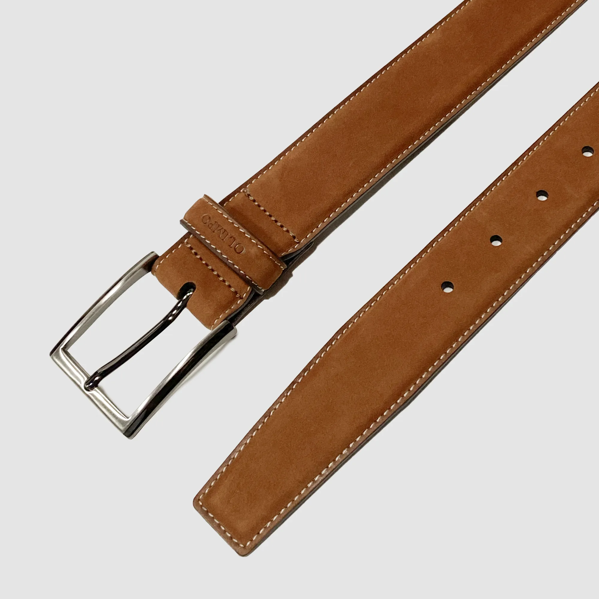 Suede Stitched Belt Light Brown