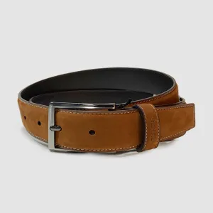 Suede Stitched Belt Light Brown