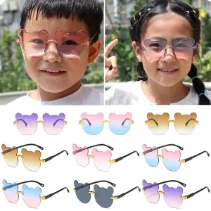 Summer Girl Boys Cute Kids Rimless Sunglasses 2023 Cartoon Bear Gradual Children Baby Outdoor Sun Glasses Lunette Soleil Enfant