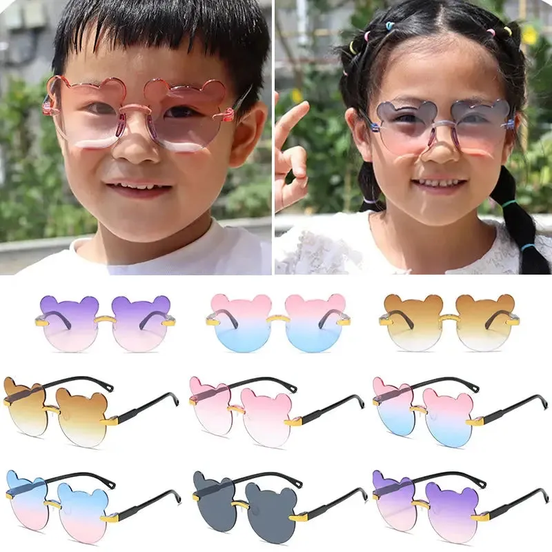 Summer Girl Boys Cute Kids Rimless Sunglasses 2023 Cartoon Bear Gradual Children Baby Outdoor Sun Glasses Lunette Soleil Enfant
