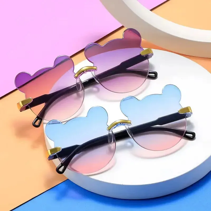 Summer Girl Boys Cute Kids Rimless Sunglasses 2023 Cartoon Bear Gradual Children Baby Outdoor Sun Glasses Lunette Soleil Enfant