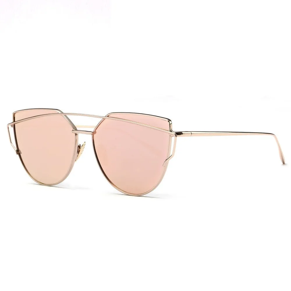 Sunglasses Women Newest Metal Nose Pad Cat Eye Sun Glasses Brand Designer Green Plating UV400