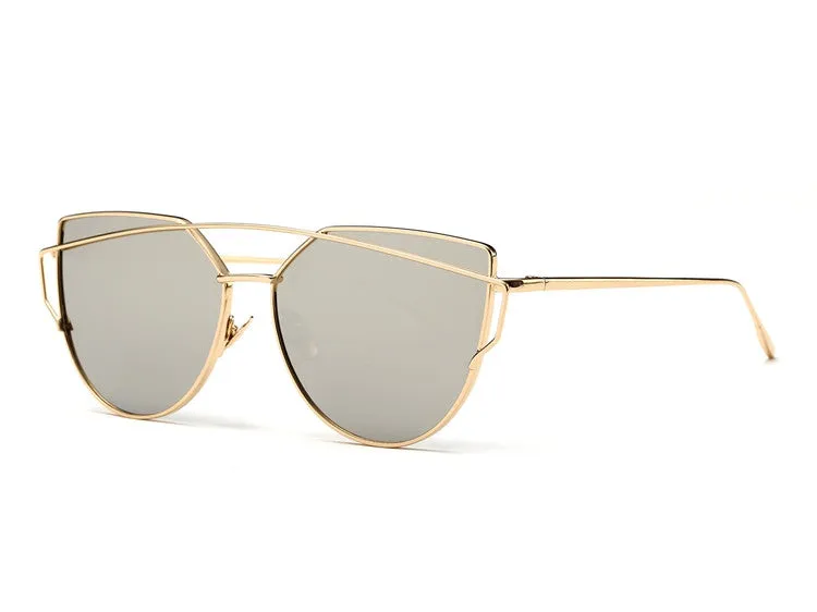 Sunglasses Women Newest Metal Nose Pad Cat Eye Sun Glasses Brand Designer Green Plating UV400