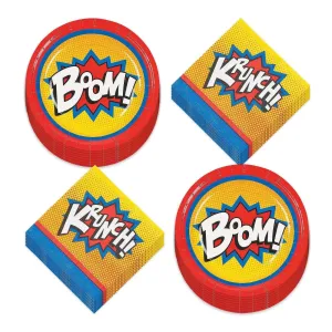 Superhero Action Paper Dessert Plates and Beverage Napkins (Serves 16)