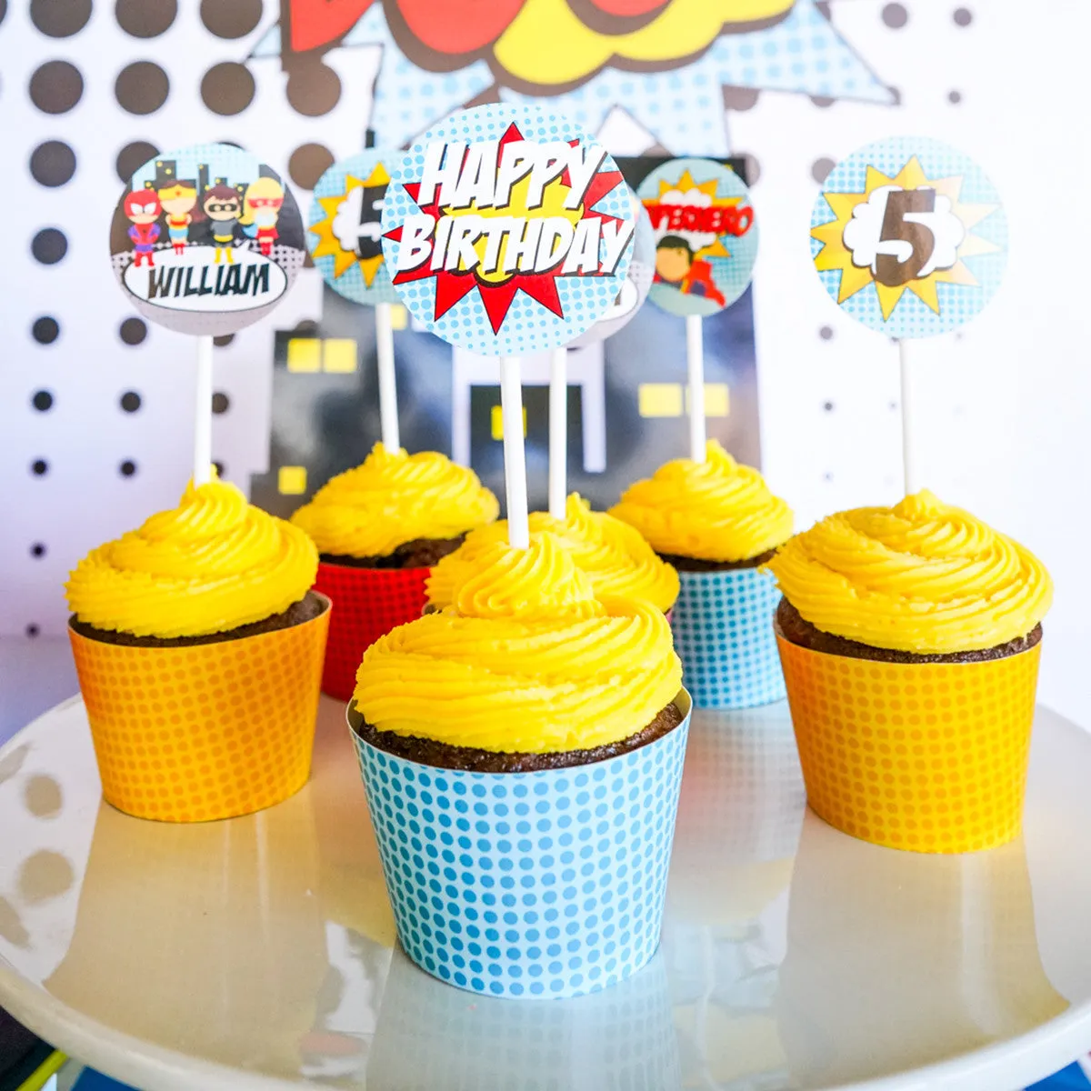 Superhero Boy Cupcake Toppers and Wrappers | Superhero Party Decorations