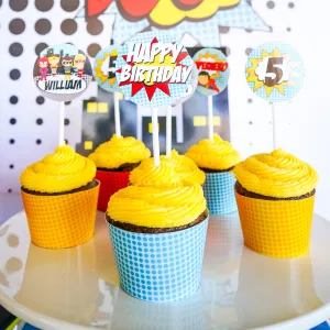 Superhero Boy Cupcake Toppers and Wrappers | Superhero Party Decorations