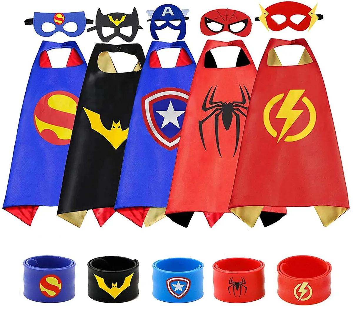 Superhero Capes for Birthday Return Gift with Matching Slap Bracelet and Eye mask- Boys and Girls set of 9
