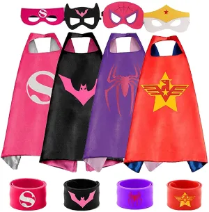 Superhero Capes for Birthday Return Gift with Matching Slap Bracelet and Eyemask- Girls set of 4