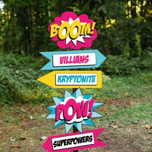 Superhero Girl Party Directional Signage | Pink Superhero Party Decorations