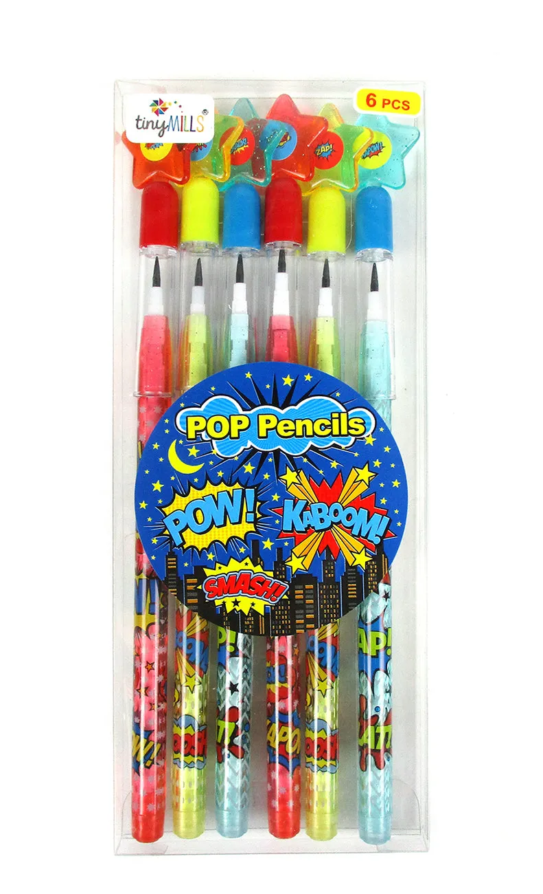 Superhero Stackable Point Pencils - Set of 6