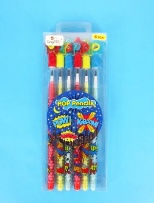 Superhero Stackable Point Pencils - Set of 6