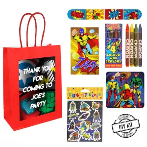 Superhero Themed Personalised Party Bag - With Contents - Pack of 4