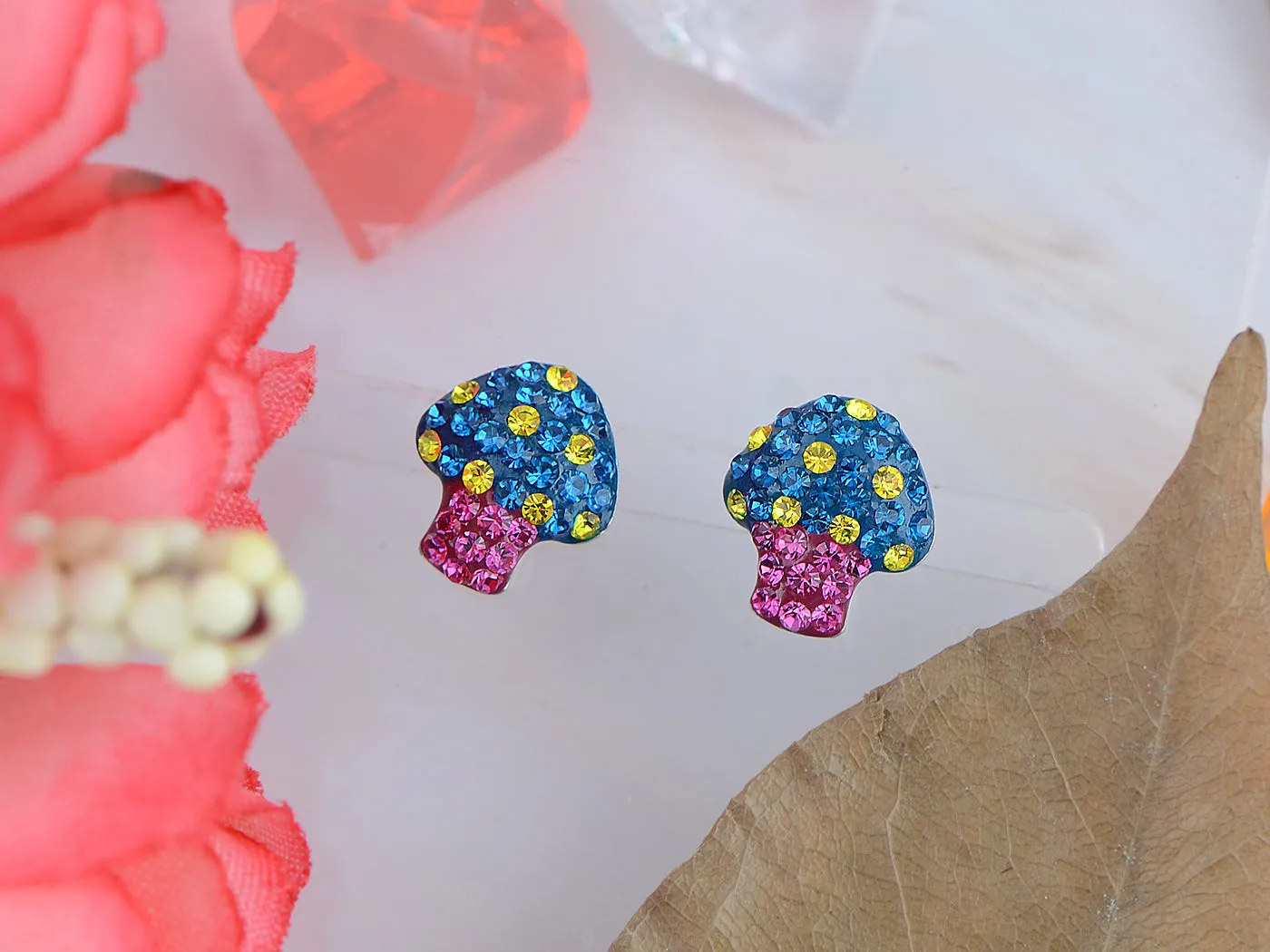 Swarovski Crystal Toadstool Cartoon Sapphire Yellow 925 Mushroom Ag Earrings