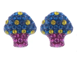 Swarovski Crystal Toadstool Cartoon Sapphire Yellow 925 Mushroom Ag Earrings