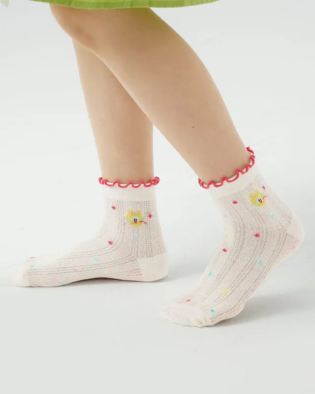 Sweetnana 4-Pack Cute Trendy Ankle Socks: Cuff Crimping Design with Cartoon Pattern, Thin Breathable Seamless Socks for Spring/Summer.