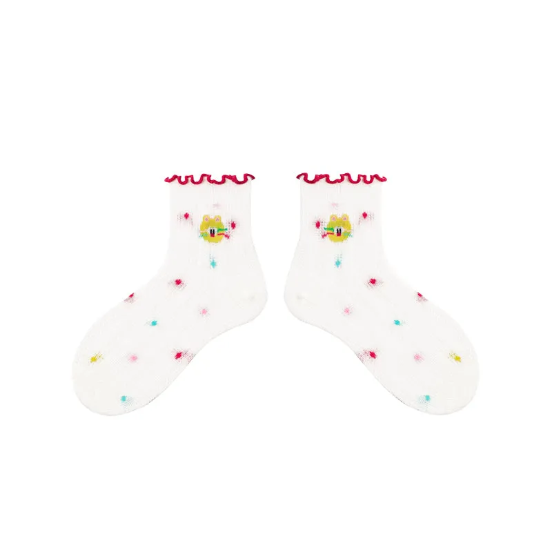 Sweetnana 4-Pack Cute Trendy Ankle Socks: Cuff Crimping Design with Cartoon Pattern, Thin Breathable Seamless Socks for Spring/Summer.