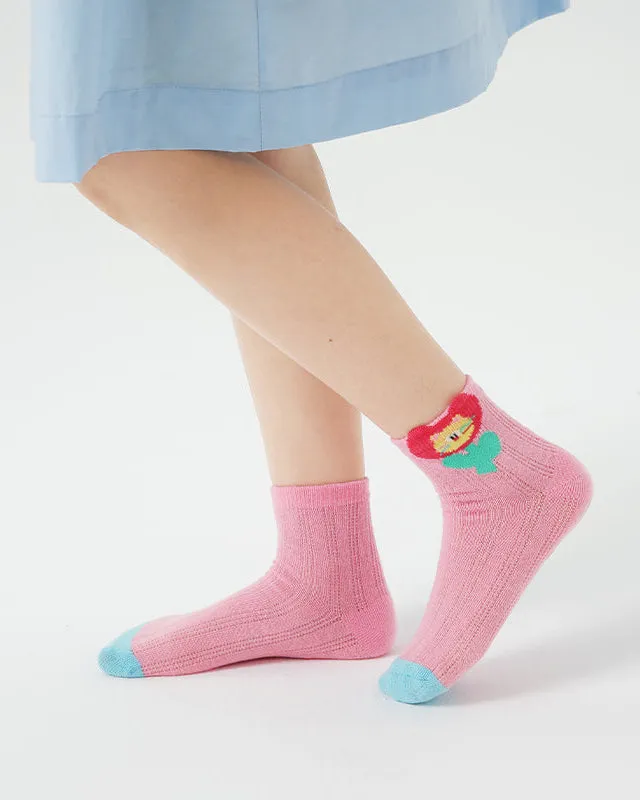Sweetnana 4-Pack Cute Trendy Ankle Socks: Cuff Crimping Design with Cartoon Pattern, Thin Breathable Seamless Socks for Spring/Summer.