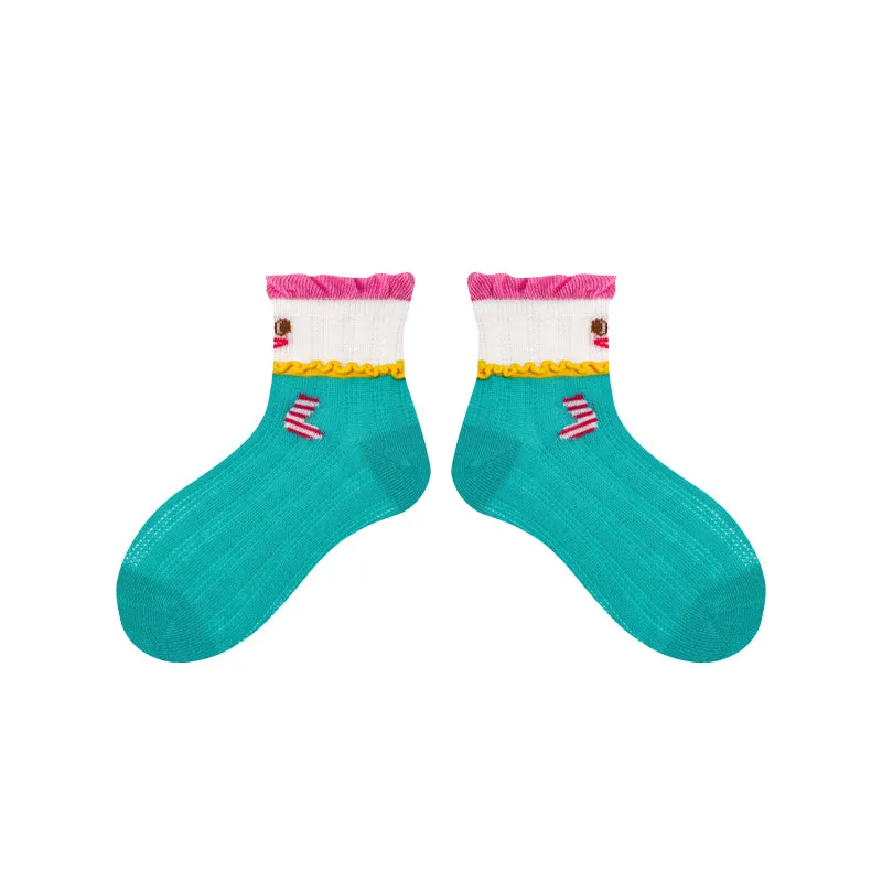 Sweetnana 4-Pack Cute Trendy Ankle Socks: Cuff Crimping Design with Cartoon Pattern, Thin Breathable Seamless Socks for Spring/Summer.