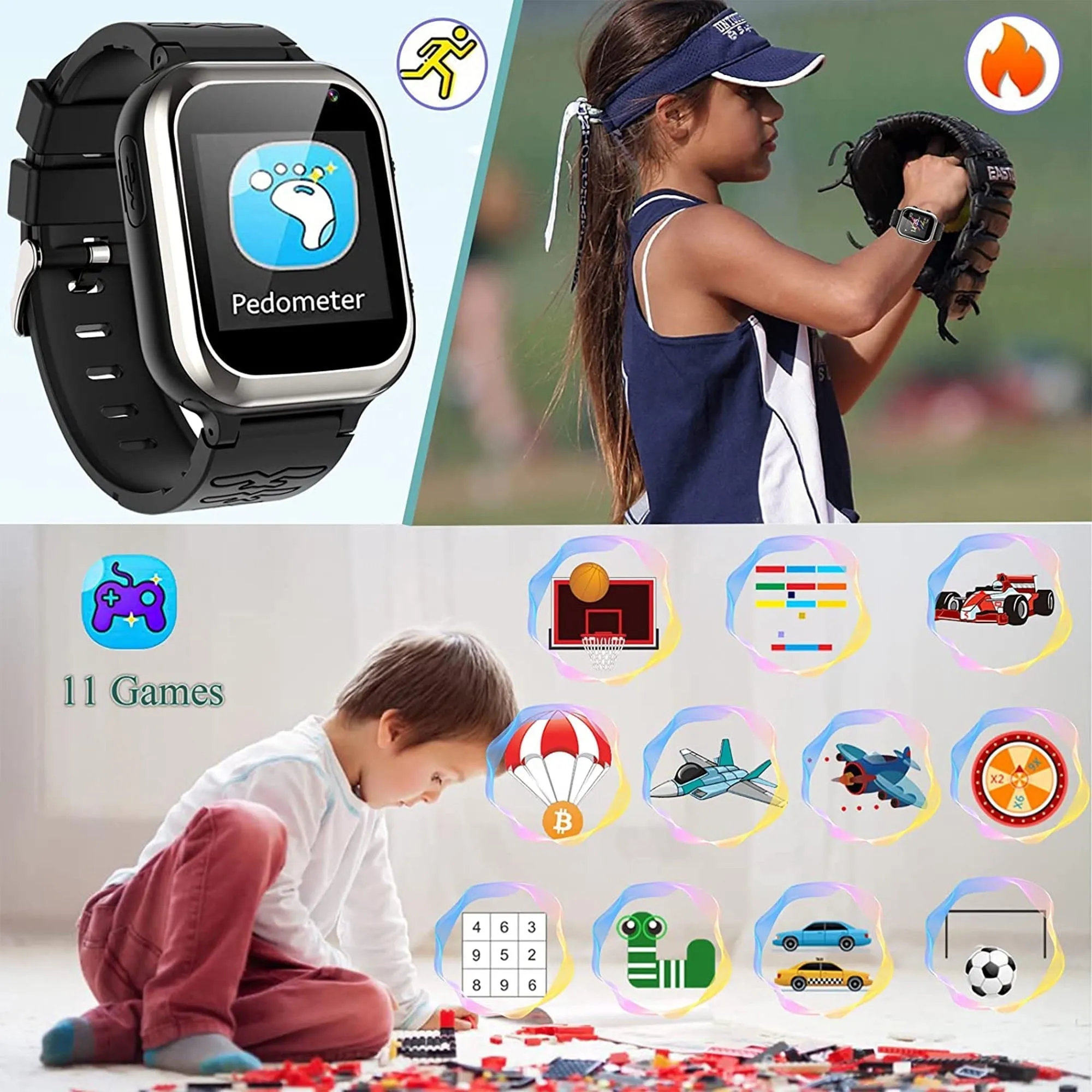 SZBXD Kids Smart Watch with SOS, Smartwatch Kids Phone Watch with 11 Games Pedometer Music Camera, Smart Watch for Kids Boys Girls 4-12 Years,Birthday Gifts for Children(Black)
