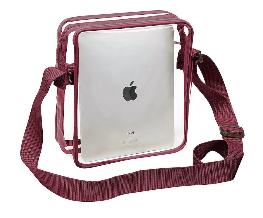 Tablet Size Clear Cross-Body Messenger Shoulder Bag - Burgundy Trim (CH-510-BUR)