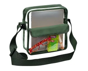 Tablet Size Clear Cross-Body Messenger Shoulder Bag - Green Trim (CH-510-GRN)