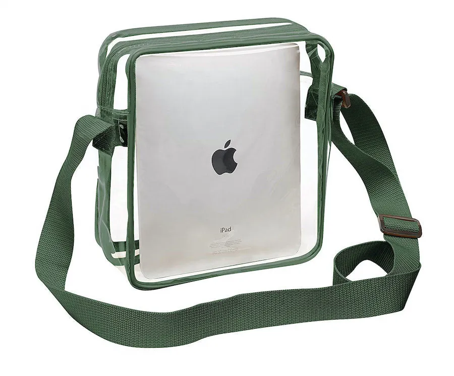 Tablet Size Clear Cross-Body Messenger Shoulder Bag - Green Trim (CH-510-GRN)