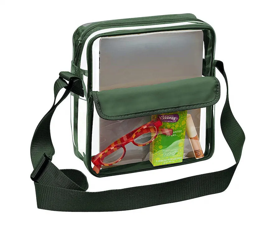 Tablet Size Clear Cross-Body Messenger Shoulder Bag - Green Trim (CH-510-GRN)
