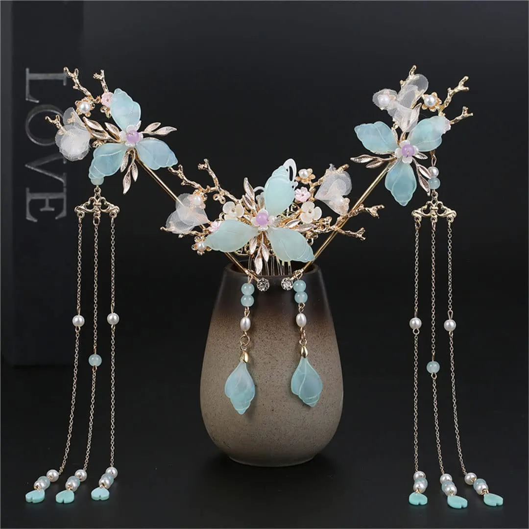 Tassel Female Step Shaking Hairpin Antique Hair Accessories Full Set Of Ancient Costume Accessories earrings hook 1 set